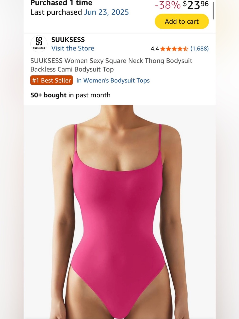 SUUKSESS Women's Fuchsia Square Neck Thong Bodysuit